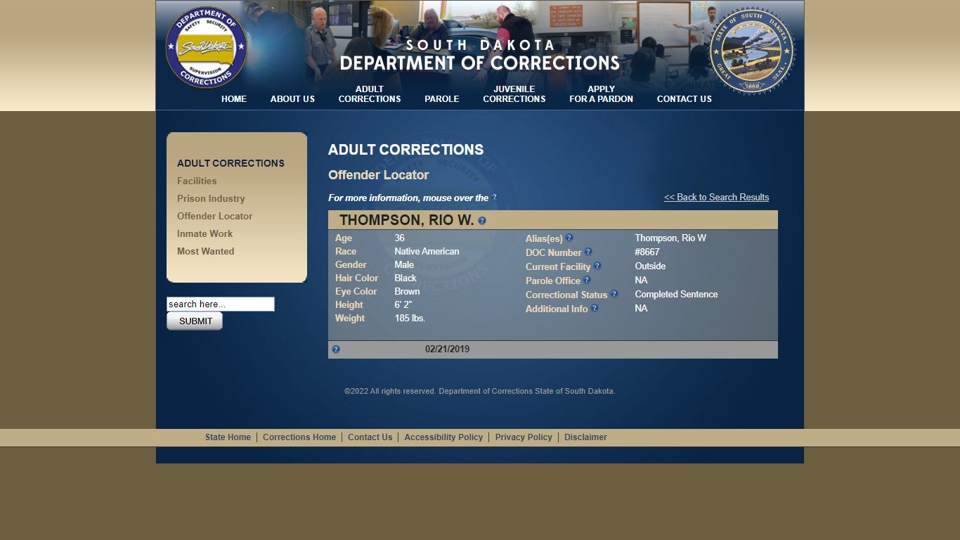 Offender Locator :: SD Dept of Corrections