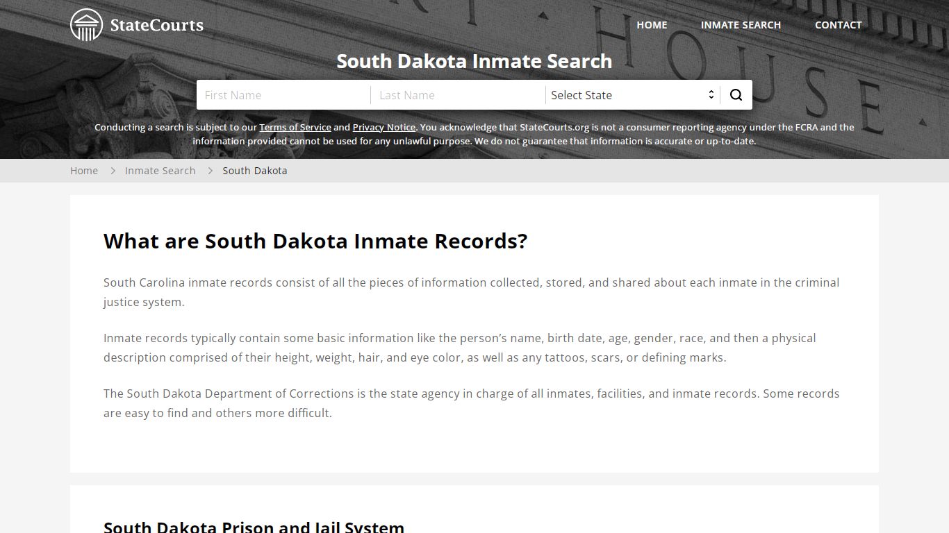 South Dakota Inmate Search, Prison and Jail Information ...